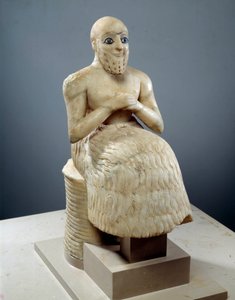 Statue des Verwalters Ebih-il. Skulptur aus Alabaster, Muschel, Lapislazuli und Schiefer, um 2500 v. Chr. (Sumerische Periode, um 2900-2200 v. Chr.). Aus Mari. Höhe: 0,525 m.