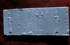 Orientalische Kunst: Siegel des Arztes Ur-Lugal (Ur Lugal, 3. Jahrtausend v. Chr.), Antike Asiens. Louvre Museum von Mesopotamian Mesopotamian