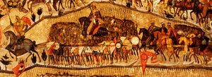 Gesegnet sei das Heer des Himmelskönigs (Detail): Kriegerreihe: Iwan IV., Wladimir Monomach, Wladimir I., Boris und Gleb, 1550er Jahre von Metropolitan of Moscow Athanasius