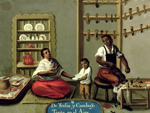 Ein schwarzer Mann und seine amerikanische Indianerfrau, aus einer Serie über Mischehen in Mexiko von Mexican School