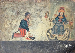 Ex-voto, das einen französischen Soldaten zeigt, der dem heiligen Jakobus von Compostela dankt