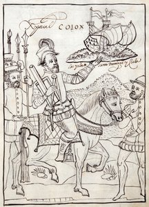 MS Hunter 242 f.247r Christoph Kolumbus, Illustration aus der Historia de Tlaxcala von Diego Muñoz Camargo von Mexican School