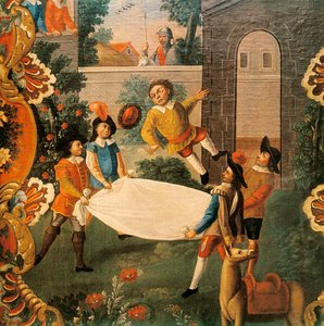 Szene aus Don Quijote von der Mancha (El ingenioso Hidalgo Don Quijote de la Mancha) von Miguel de Cervantes (1547-1616) 18. Jahrhundert (Gemälde) von Mexican School