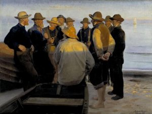 Fischer am Meer an einem Sommerabend von Michael Ancher