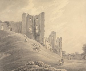 Kenilworth Castle, mit Figuren auf dem Hügel