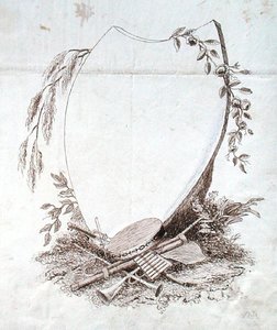 Herzförmiger Schild mit Instrumenten aus Michael Faradays Sammelalbum