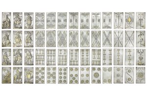 Äußerst seltenes Set von 52 Spielkarten, graviert in den vier italienischen Farben, Augsburg von Michael Froemmer