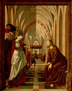 Christus und die Ehebrecherin, Tafel aus den Geschichten von Christus, St. Wolfgang Altar von Michael Pacher