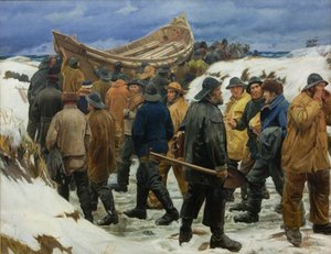 Das Rettungsboot wird durch die Dünen gezogen von Michael Peter Ancher