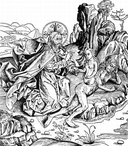 Nachdem er das Universum, die Erde und alle Lebewesen, einschließlich des Menschen, geschaffen hatte, versetzte Gott Adam in einen tiefen Schlaf und schuf Eva aus Adams Rippe. Aus Hartmann Schedels Liber chronicarum mundi von Michael & Pleydenwurff W. (d.1494) Wolgemuth