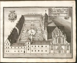 Das Karmeliterkloster in München, wie es von Osten nach Westen zu sehen ist