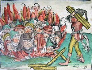 Verbrennung der Juden in Deggendorf im Jahr 1338 aus der Schedelschen Weltchronik, 1493