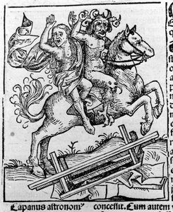 Der Teufel und eine Hexe auf dem Weg zum Sabbat von Hartmann Schedel Liber chronicarum Nürnberg 1493