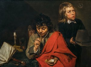 Jungen blasen Seifenblasen