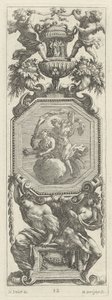 Ornamentales Panel mit zwei Putti und einer Vase von Michel Dorigny, after Simon Vouet