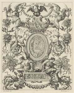 Ornamentales Panel mit einem Adler und dem Motto NATOS ET NOSTRA TUEMUR