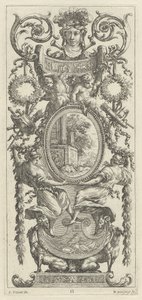 Ornamentales Panel mit einem von Laub flankierten Kopf von Michel Dorigny, after Simon Vouet