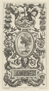 Ornamentale Tafel mit Pan und zwei Girlandentragenden Frauen