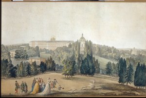 Ansicht von Zarskoje Selo. Der Spaziergang der Kaiserin Katharina II.