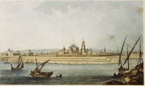 Twer (Russland). Beschreibung der neoklassischen Stadt, wie sie nach ihrer Zerstörung durch ein Feuer im Jahr 1763 wieder aufgebaut wurde, sowie der Aktivitäten an der Wolga, die die Stadt begrenzt. von Michel Francois Damam Demartrait