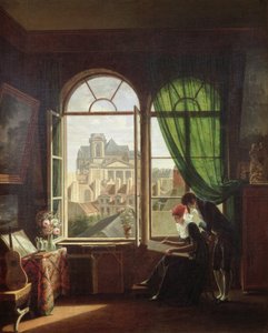 Blick auf die Kirche Saint-Eustache von einem Haus in der Rue Platriere oder, Das Atelier des Künstlers, um 1810 von Michel Martin Drolling