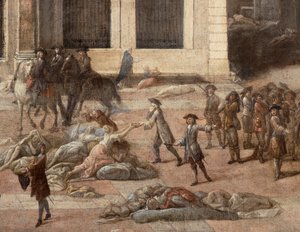 Ansicht des Rathauses während der Pest von 1720 von Michel Serre
