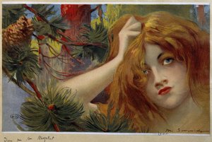 Rothaarige Frau schaut besorgt, hält ihren Kopf - Chromo. von Simondy von Michel Simonidy
