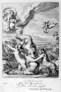 Arethusa, verfolgt von Alpheus und in einen Brunnen verwandelt, 1655 von Michel de Marolles