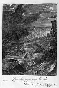 Leander schwimmt über den Hellespont, um seine Geliebte Hero zu treffen, 1655 von Michel de Marolles