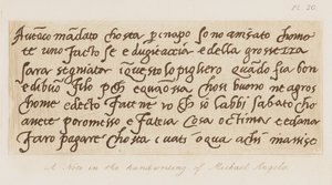 Eine Notiz in der Handschrift von Michelangelo