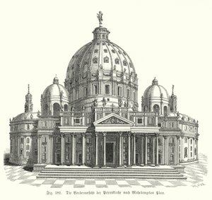Ansicht von Michelangelos Entwurf für die Fassade des Petersdoms, Rom, Italien von Michelangelo (after) Buonarroti