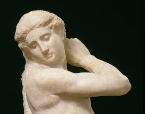 Apollo oder David, Detail des Kopfes, Skulptur von Michelangelo Buonarroti (Detail) von Michelangelo Buonarroti