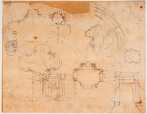 Baupläne, Ansichten und Kuppelskizzen für die Sforza-Kapelle von Michelangelo Buonarroti