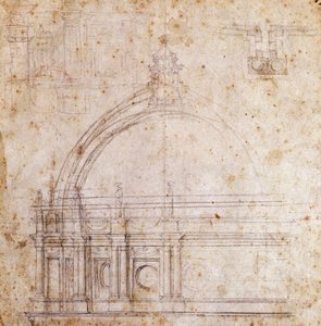Entwurfszeichnungen für die Kuppel des Petersdoms im Vatikan, Entwurf von Michelangelo, Italien von Michelangelo Buonarroti