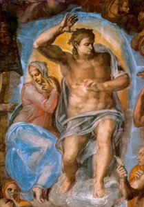 Detail des Jüngsten Gerichts: Christus richtet. Fresko von Michelangelo Buonarroti, bekannt als Michelangelo von Michelangelo Buonarroti