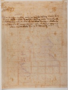 Fragmentarischer Plan des Klosters San Lorenzo, handschriftliche Inschriften von Michelangelo Buonarroti