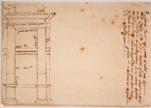 Seitenansicht des Grabmals von Julius II, Autograph-Memento von Michelangelo Buonarroti
