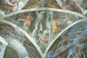 Sixtinische Kapelle Decke: Haman (Zwickel) (vor der Restaurierung)
