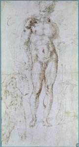 Studie für Apollo (ehemals Merkur) stehend nackt mit einem Umhang über den Schultern und die Figur eines Mannes, der eine Last trägt