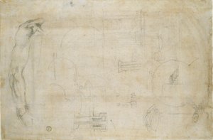 Studie eines Männerarms und einige architektonische Skizzen, ca. 1490-1560