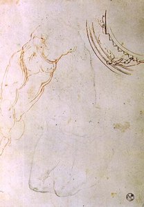 Studie einer liegenden Figur mit gekreuzten Beinen und ein Entwurf für eine Lünette, die eine Figur zeigt, die eine Treppe hinaufsteigt