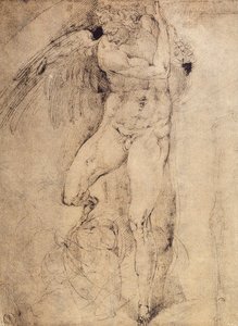 Studie eines Engels für das Jüngste Gericht: Zeichnung von Michelangelo. Casa Buonarroti, Florenz