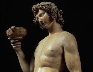 Die Trunkenheit des Bacchus, Detail seines Kopfes, Skulptur von Michelangelo Buonarroti (Detail)