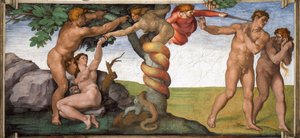 Die Vertreibung aus dem Paradies, Sixtinische Kapelle Decke im Vatikan, 1508-1512 von Michelangelo Buonarroti