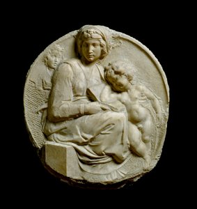 Jungfrau und Kind mit dem Kind Johannes dem Täufer Madonna Pitti oder Tondo Pitti. Relief aus Marmor von Michelangelo Buonarroti
