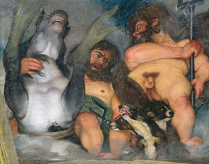 Allegorie der Elemente, des Universums und der Tierkreiszeichen (Detail von Neptun und Triton mit Cerberus)