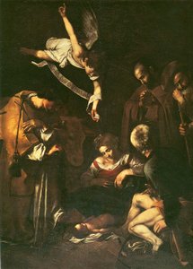Geburt Christi mit St. Franziskus und St. Laurentius, 1609 von Michelangelo Merisi Caravaggio
