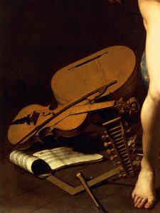 Darstellung von Musikinstrumenten, Detail von Amor Victorious, ca. 1602 von Michelangelo Merisi da Caravaggio