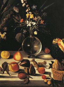 Stillleben mit Blumen und Früchten (Detail) von Michelangelo Merisi da Caravaggio