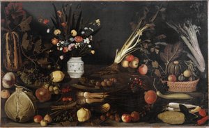 Stillleben mit Blumen und Früchten von Michelangelo Merisi da Caravaggio